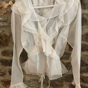 Kay Unger (New York) : White Cheer Ruffle Blouse